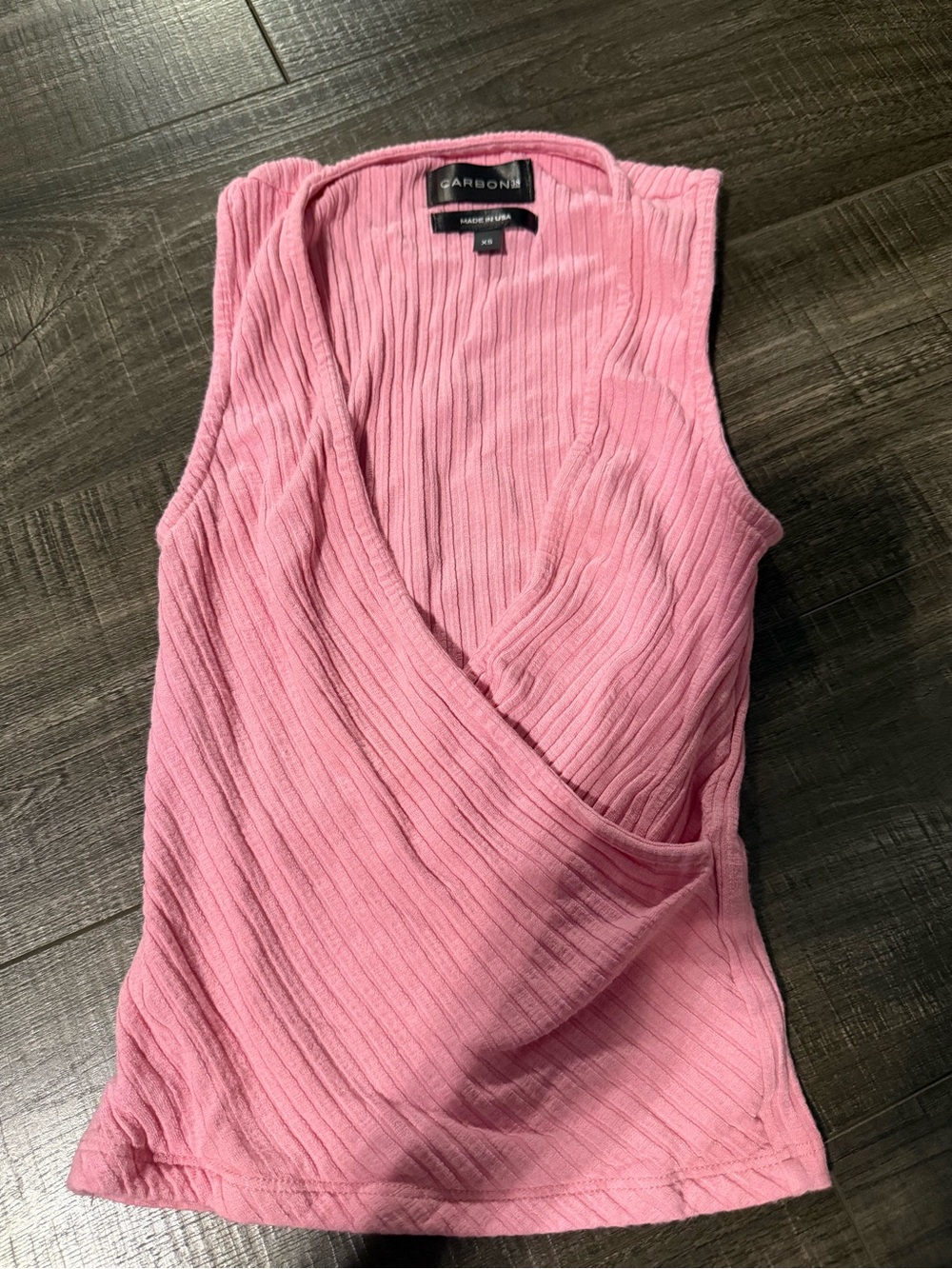 Carbon38 Pink Ribbed Sleeveless Wrap-Front Tank Top